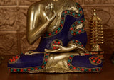 White Whale Brass Idol Murti Statue Buddha Resting Showpiece for Home Decoration Office Religious Office Table Vastu Good Luck Gift