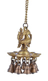 White Whale Brass Ornate Hanging Peacock Diya with Bells Home Decor Diwali