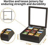 White Whale Tea Storage Chest Adjustable 9 Compartment Tea Bags Organizer Container Tea Box with Glass Window
