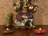 White Whale Large Lord Ganesha Sitting On Lotus Brass Idol Hindu Good Luck God Deity Ganesh Statue -Hindu Ganesha Idol Sculptures Home Décor