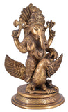 White Whale Lord Ganesha Sitting on Jatayu Brass Statue Religious Strength God Sculpture Idol Home Decor