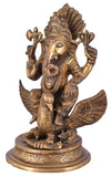 White Whale Lord Ganesha Sitting on Jatayu Brass Statue Religious Strength God Sculpture Idol Home Decor