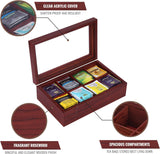 White Whale Tea Box Storage Chest Adjustable Compartment Tea Bags Organizer Container Tea Box with Glass Window