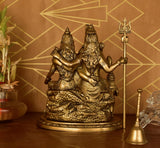 White Whale Brass Shiv Parivar Statue, Big Brass Shiva Family Statue, Shiva-Parvati Idol with Baby Ganesh & Murugan Kartikeya, Siva Pariwar