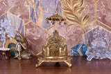 White Whale Singhasan Oval Shaped for Ganesha Krishna God Idols - Gold Plated Ladoo Gopal Pooja Chowki for Temple Mandir Puja Idol Decoration Items