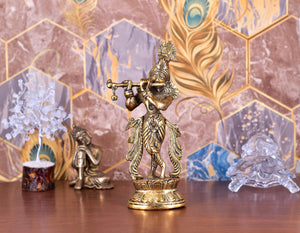 White Whale Metal Hindu God Lord Krishna Bhagwan Lord Krishna Idol Statue Murti