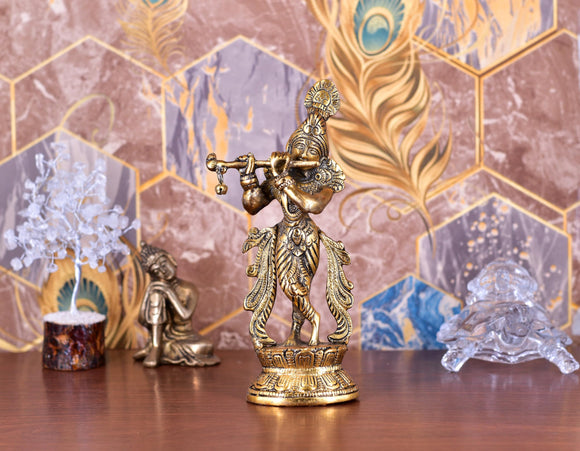 White Whale Metal Hindu God Lord Krishna Bhagwan Lord Krishna Idol Statue Murti