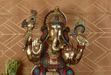 White Whale Large Lord Ganesha Sitting On Lotus Brass Idol Hindu Good Luck God Deity Ganesh Statue -Hindu Ganesha Idol Sculptures Home Décor