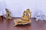 White Whale Ganesh Idol on Leaf - Lord Ganesha with Diya - Metal Diya for Diwali Decoration Items Home Decorative Gift Puja Gifts Corporate; Diwali Gift Item