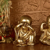 White Whale Brass Laughing Buddha for Wealth & Prosperity | Happy Man - Best for Gifting - Made in Tibet Home Decoration (Set Of 3)