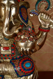 White Whale Large Lord Ganesha Sitting On Lotus Brass Idol Hindu Good Luck God Deity Ganesh Statue -Hindu Ganesha Idol Sculptures Home Décor