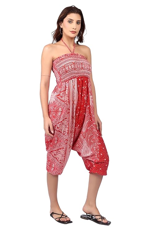 Whitewhale Women Casual Peacock Print Summer Loose Yoga Trousers Baggy Boho Aladdin Jumpsuit Harem Pants