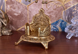 White Whale Singhasan Oval Shaped for Ganesha Krishna God Idols - Gold Plated Ladoo Gopal Pooja Chowki for Temple Mandir Puja Idol Decoration Items