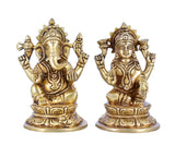 White Whale Brass Hindu God Lord Ganesha and Lakshmi Bhagwan Lord Ganesha and Lakshmi Idol Statue Murti.