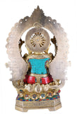 White Whale Lord Ganesh Murti Ganesha Idol Ganpati Brass Statue with Multicolor Stone Work for Home Decoration Showpiece