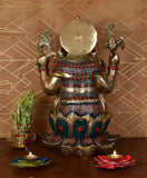 White Whale Large Lord Ganesha Sitting On Lotus Brass Idol Hindu Good Luck God Deity Ganesh Statue -Hindu Ganesha Idol Sculptures Home Décor