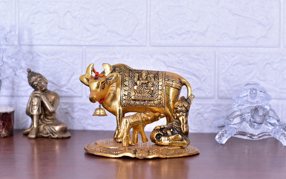 White Whale Large Kamdhenu Cow with Calf Figurine Decorative Gift Item