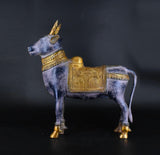 White Whale Brass Mighty Shivanandi Bull with Bells in Matte Black and Royal Gold Finish