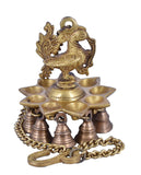 White Whale Brass Ornate Hanging Peacock Diya with Bells Home Decor Diwali