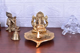 White Whale Ganesh Idol on Leaf - Lord Ganesha with Diya - Metal Diya for Diwali Decoration Items Home Decorative Gift Puja Gifts Corporate; Diwali Gift Item