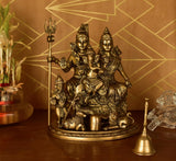 White Whale Brass Shiv Parivar Statue, Big Brass Shiva Family Statue, Shiva-Parvati Idol with Baby Ganesh & Murugan Kartikeya, Siva Pariwar