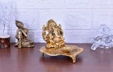White Whale Ganesh Idol on Leaf - Lord Ganesha with Diya - Metal Diya for Diwali Decoration Items Home Decorative Gift Puja Gifts Corporate; Diwali Gift Item