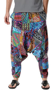 Whitewhale Mens Cotton Printed Harem Pants Pockets Yoga Trousers Hippie
