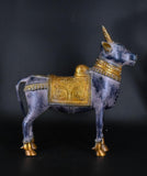 White Whale Brass Mighty Shivanandi Bull with Bells in Matte Black and Royal Gold Finish