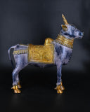 White Whale Brass Mighty Shivanandi Bull with Bells in Matte Black and Royal Gold Finish