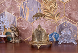 White Whale Singhasan Oval Shaped for Ganesha Krishna God Idols - Gold Plated Ladoo Gopal Pooja Chowki for Temple Mandir Puja Idol Decoration Items