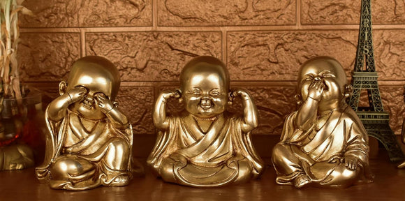 White Whale Brass Laughing Buddha for Wealth & Prosperity | Happy Man - Best for Gifting - Made in Tibet Home Decoration (Set Of 3)