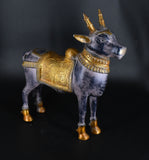 White Whale Brass Mighty Shivanandi Bull with Bells in Matte Black and Royal Gold Finish