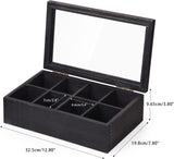 White Whale Tea Box Storage Natural Tea Chest Tea Bag Holder 8 Adjustable Tea Chest Compartments with Glass Window