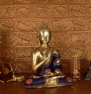White Whale Brass Idol Murti Statue Buddha Resting Showpiece for Home Decoration Office Religious Office Table Vastu Good Luck Gift