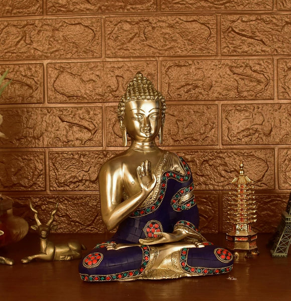 White Whale Brass Idol Murti Statue Buddha Resting Showpiece for Home Decoration Office Religious Office Table Vastu Good Luck Gift