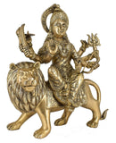 White Whale Brass Maa Durga/Ma Sherwali Idol Sitting On Lion Murti Religious Strength God Sculpture Idol