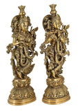 White Whale Brass Lord Radha Krishna Couple Bhagwan Large Statue Sculpture Turquoise Murti for Home Decor Pooja Temple - 21 Inch