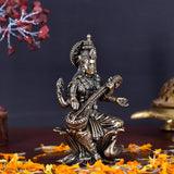 White Whale Superfine Antique Maa Saraswati Brass Statue Religious Goddess Sculpture Idol Home Décor