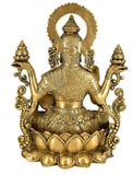 White Whale Hindu Goddess Maa Laxmi Idol Brass Statue Standing in Loltus Lakshmi for Temple Puja Home Decor Murti Office Gift Item Showpiece