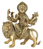 White Whale Brass Maa Durga/Ma Sherwali Idol Sitting On Lion Murti Religious Strength God Sculpture Idol