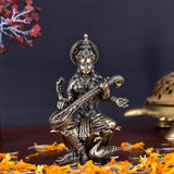 White Whale Superfine Antique Maa Saraswati Brass Statue Religious Goddess Sculpture Idol Home Décor