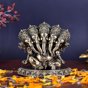 White Whale Superfine Panchamukhi Ganesha Brass Statue | Five Headed Ganpati Bappa Murti for Gifts Puja Mandir Temple Showpiece