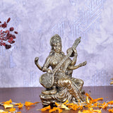 White Whale Superfine Antique Maa Saraswati Brass Statue Religious Goddess Sculpture Idol Home Décor