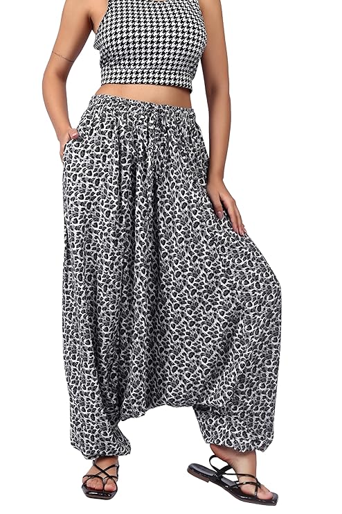 Whitewhale Mens Women Rayon Tiger Print Aladdin Loose Baggy Boho Hippie Harem Pants