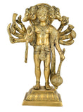 White Whale Large Unique Five Face Panchmukhi Hanuman Brass Statue Religious Strength God Sculpture Idol