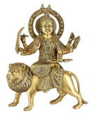 White Whale Brass Maa Durga/Ma Sherwali Idol Sitting On Lion Murti Religious Strength God Sculpture Idol