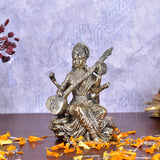 White Whale Superfine Antique Maa Saraswati Brass Statue Religious Goddess Sculpture Idol Home Décor