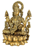 White Whale Hindu Goddess Maa Laxmi Idol Brass Statue Standing in Loltus Lakshmi for Temple Puja Home Decor Murti Office Gift Item Showpiece