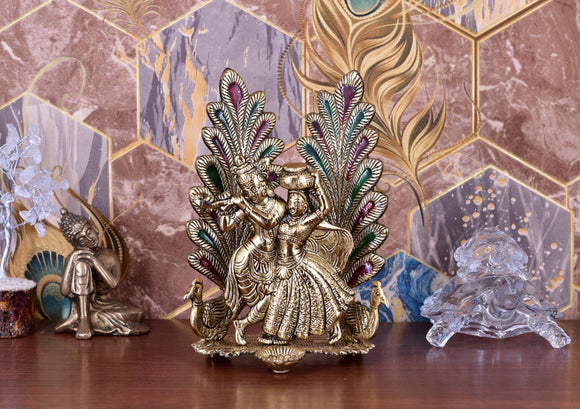 White Whale Radha Krishna Metal Statue Religious Sculpture Idol