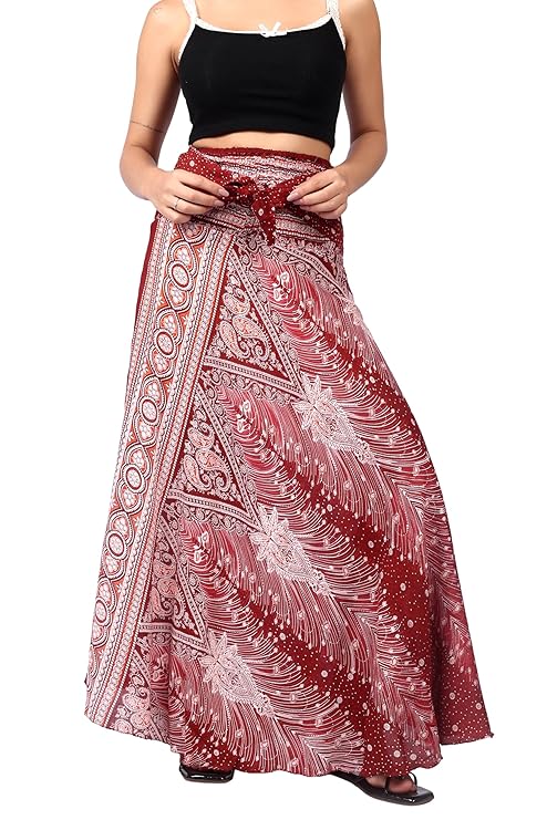 Whitewhale Printed Long Skirts for Women | 2-in-1 Boho Dress & Maxi Skirt for Bohemian Festivals, Vacation & Casual wear